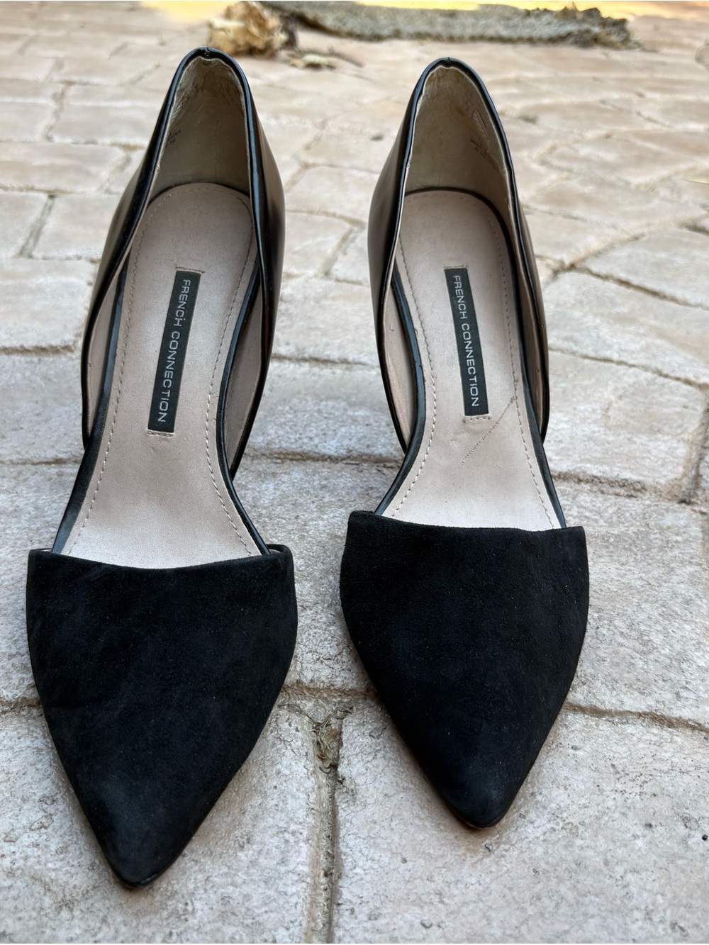 French Connection Black Pointed D'Orsay Suede Flats